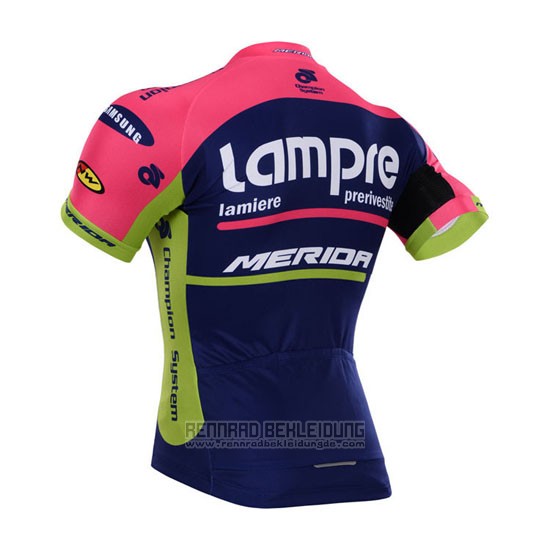 2015 Fahrradbekleidung Lampre Merida Rosa und Blau Trikot Kurzarm und Tragerhose
